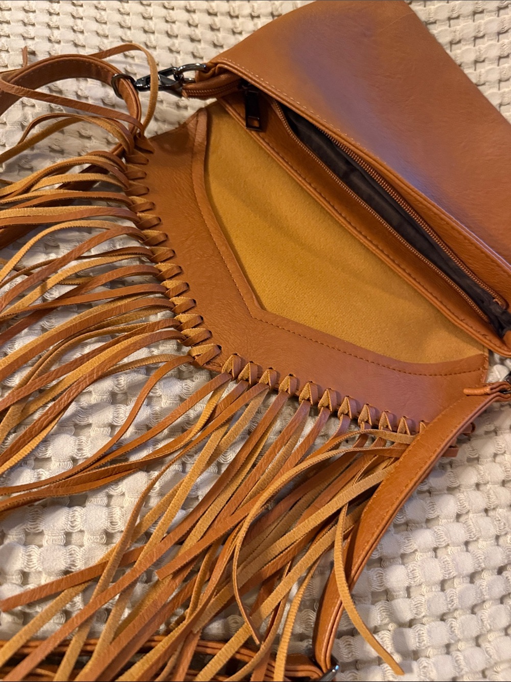 Fringe Crossbody Bag - Tan Vegan Leather - Picture 2 of 4